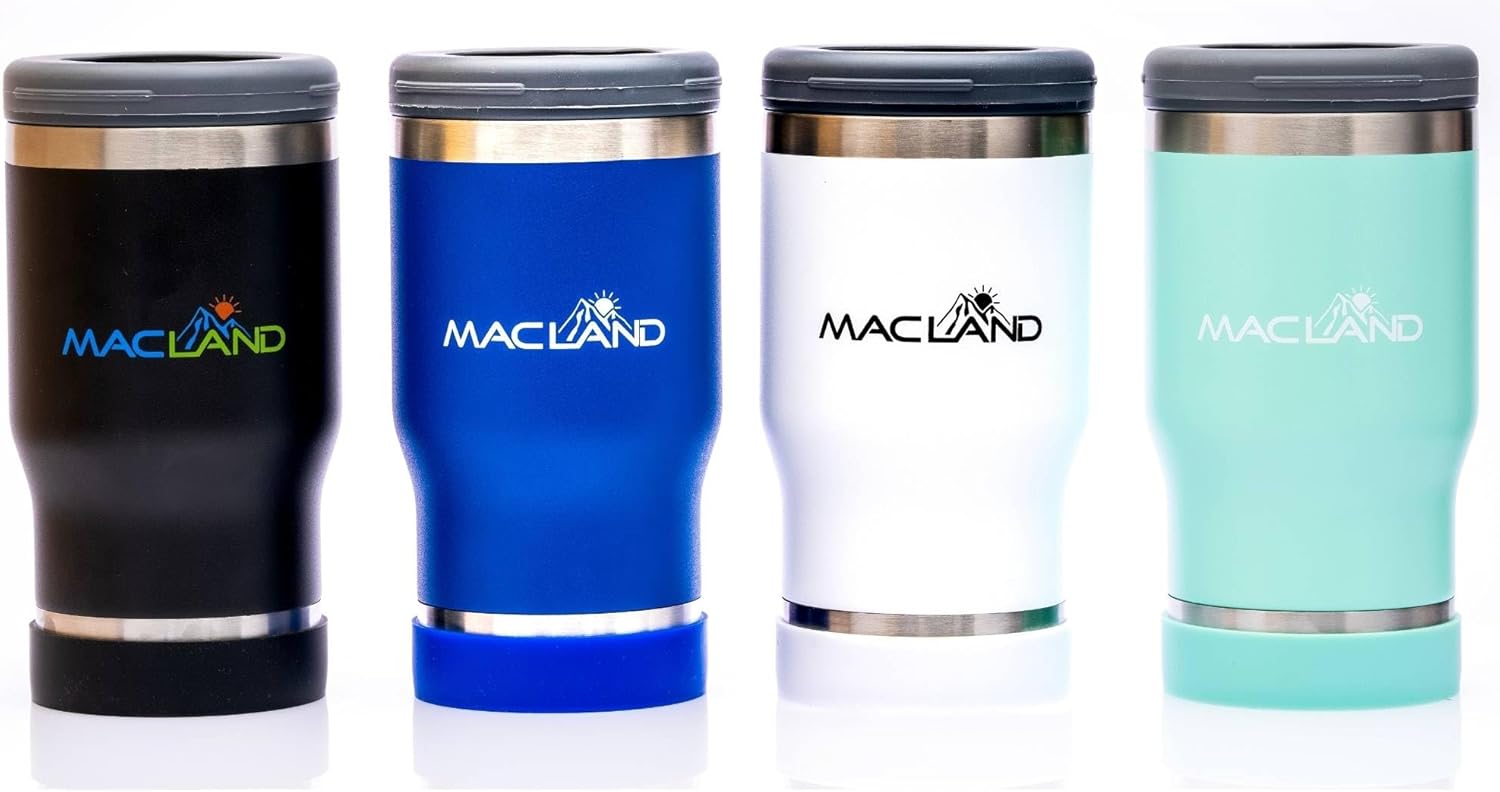 MacLand by Landzie, Beer Can Cooler Insulated Slim Coozie, 12 oz Universal Can Cooler with Bottle Opener, Slim Coozie Beer Holder Gifts for Men and Women (4 pack)