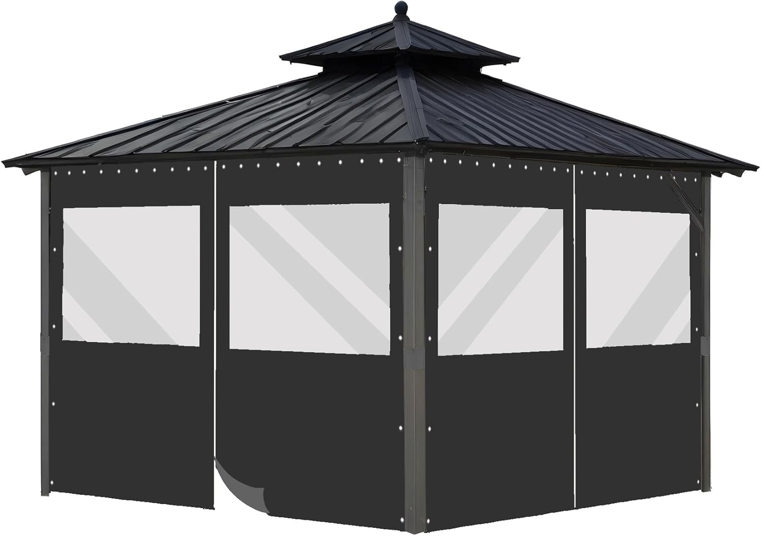 FoundGo 7(H) x8(W) ft Heavy Duty Vinyl Gazebo Curtain Replacement with Window,Privacy Gazebo Curtain Outdoor Waterproof Windproof and Snowproof in Winter for Garage,Pavilion,Balcony-Black-1pc
