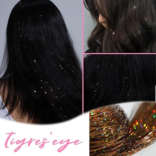 Miniatura 6 de Juego de 6 piezas de oropel con clip, 19.6 pulgadas, resistentes al calor, con purpurina, mechones de cabello de hada, regalo de festival, fiesta,