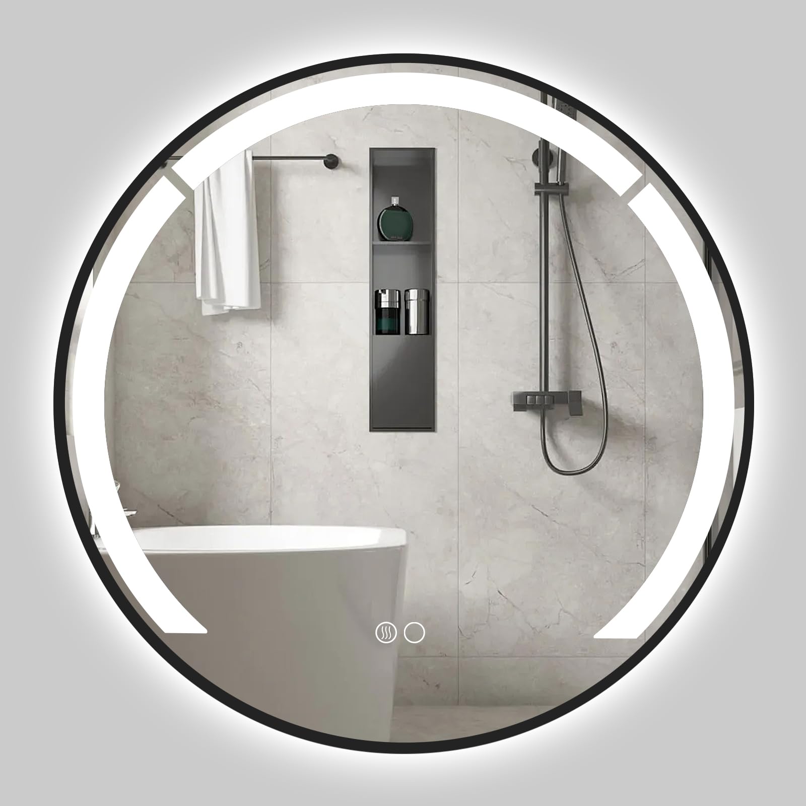 LIFEZEAL Espejo de Pared Redondo con LED, 60 cm, Función Antivaho, 3 Colores de Luz y Brillo Ajustable, Marco de Aluminio Resistente para Cuarto de Baño