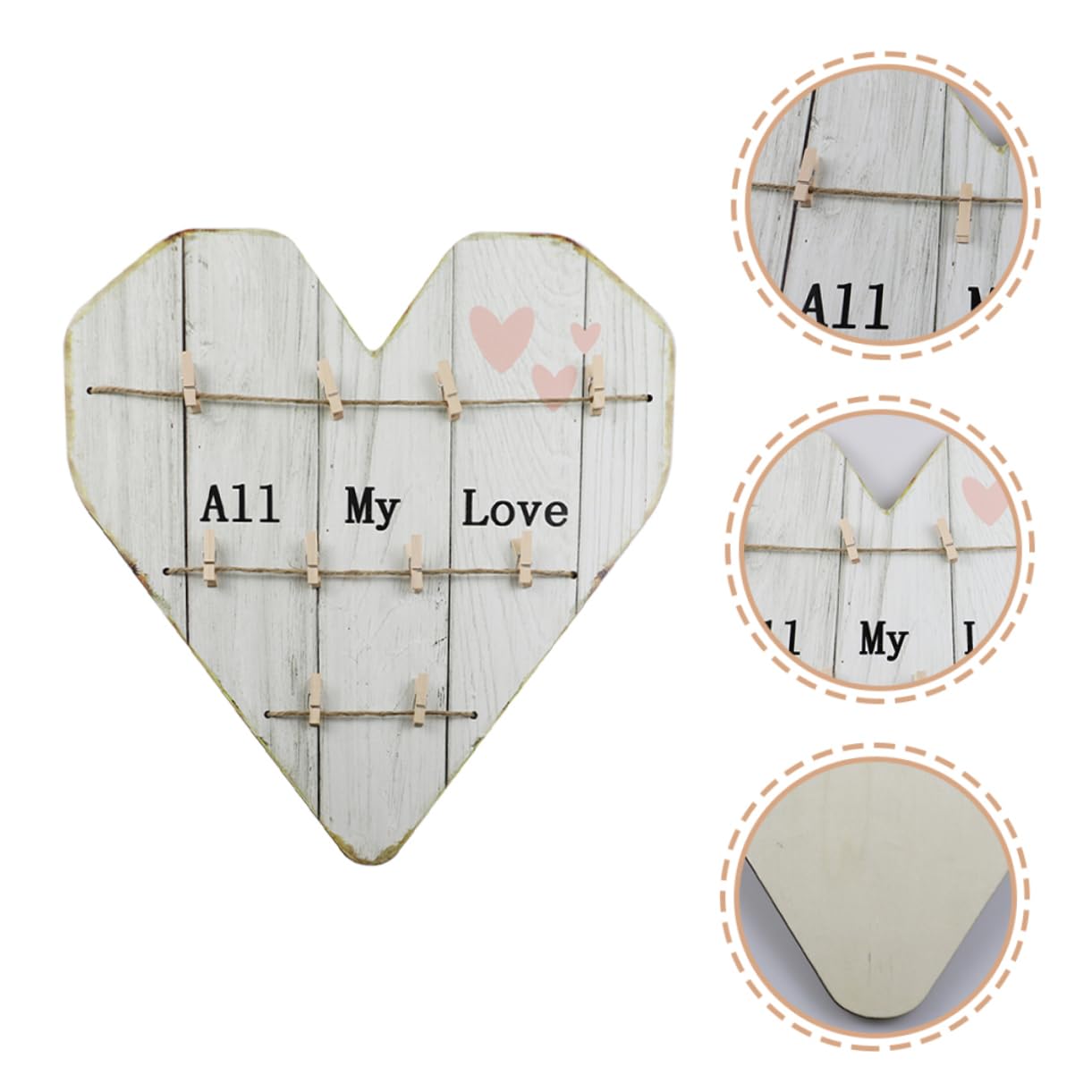 Alipis Cuore in Legno Portafoto da Parete, Stile Rustico Beige, per Matrimonio e Anniversario, Decorazione per Foto e Casa