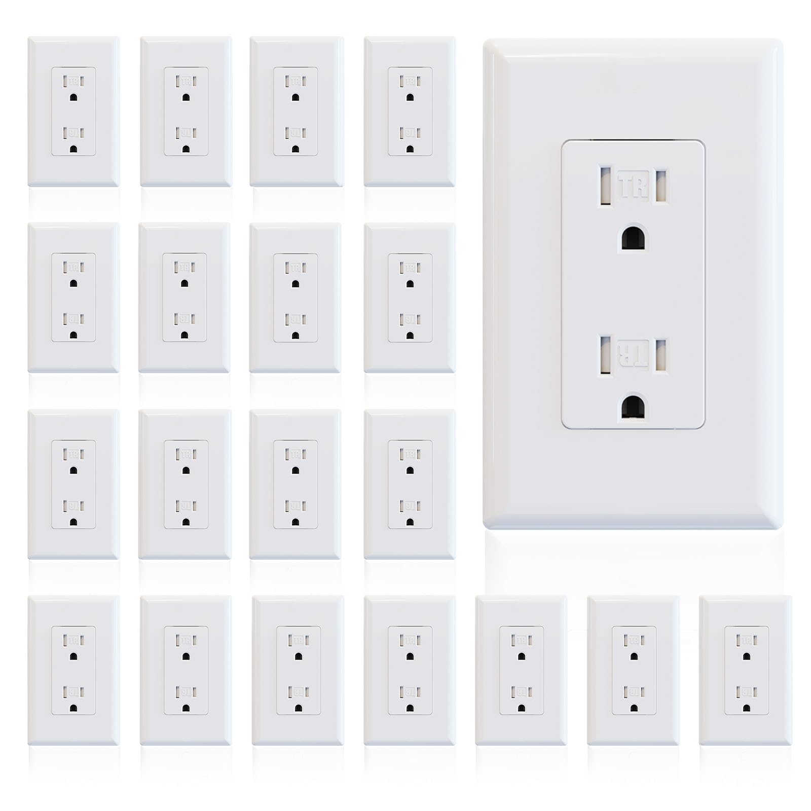 ELEGRP Decorator Wall Receptacle Outlet, Tamper Resistant 15A 125V Standard Electrical Wall Outlet, Residential Grade, Self-grounding, with Screwless