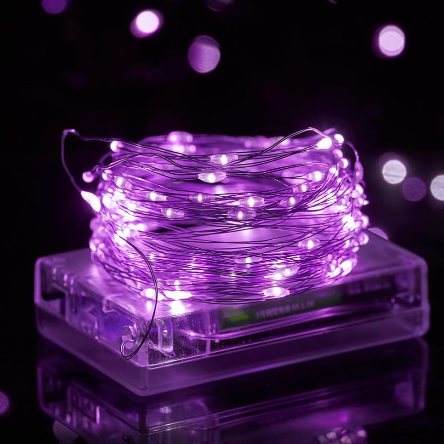 Volunx Battery LED String 1/3/5/10m Fairy Lights Decorative Fairy Battery Powered String Lights Wedding Christmas Purple (10m/32.82ft 100LED)