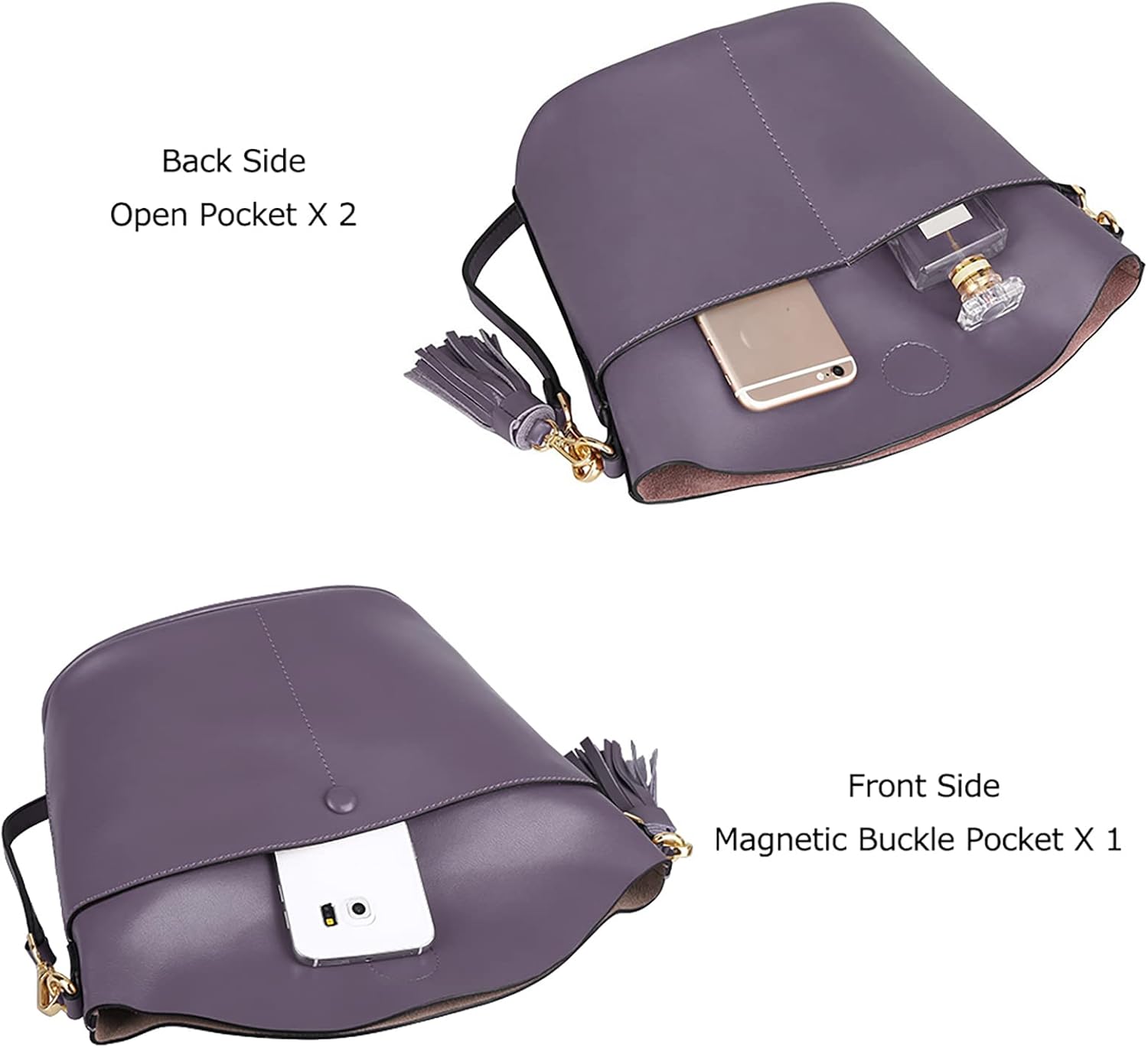 S-ZONE Women Small Cow Split Genuine Leather Crossbody Bucket Bag Shoulder Purse Handbag - Image 4