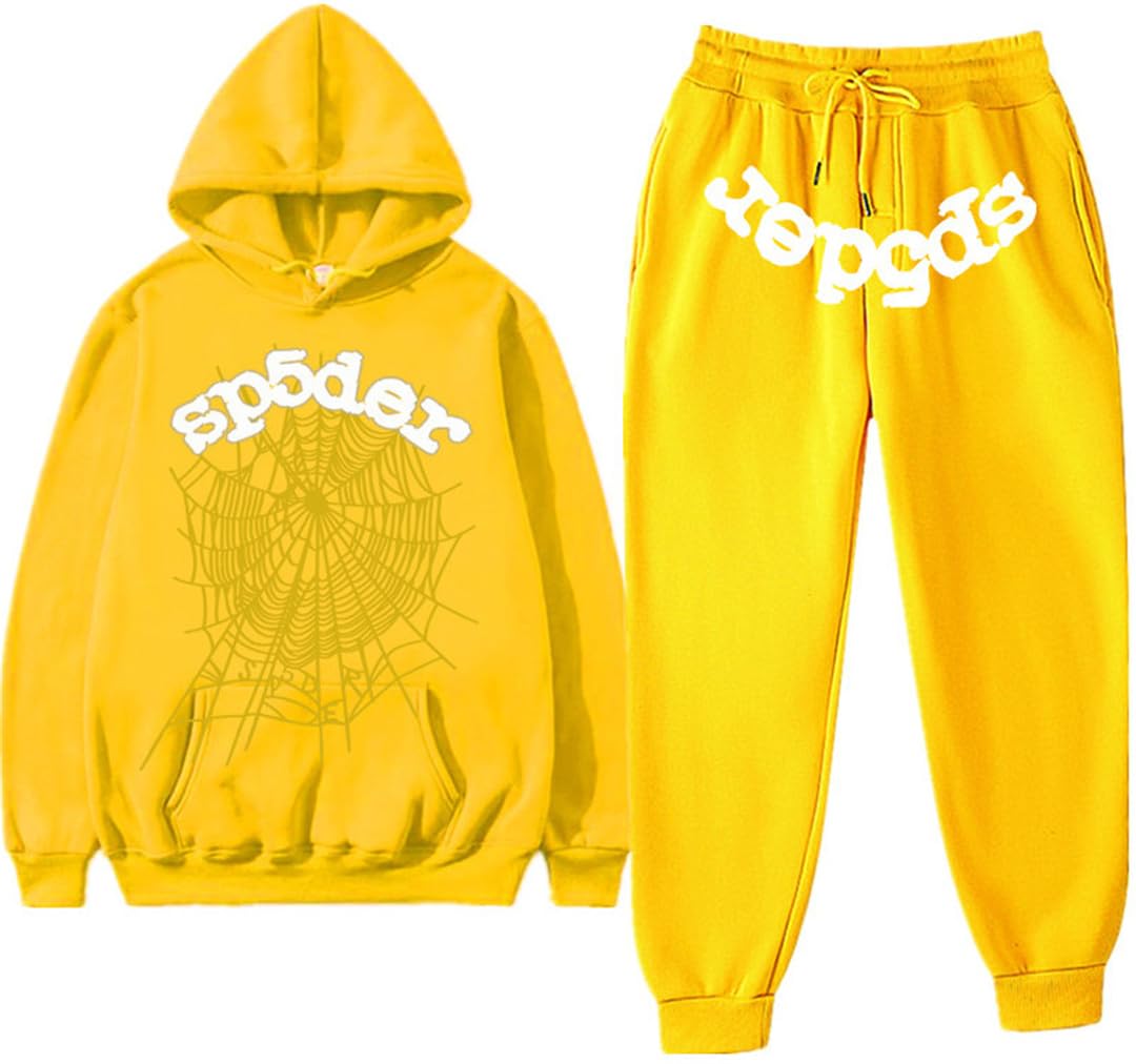 Silver Basic Men's Spider Tracksuit Spider Hoodie 555 and Pants Set Y2K Hoodie Spider Web Hoodie and Bottoms Sweatsuits
