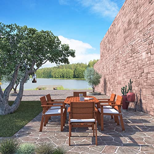 Amazonia Nelson 7-Piece Outdoor Oval Extendable Dining Table Set | Eucalyptus Wood | Ideal For Patio And Indoors, Brown #TOP4