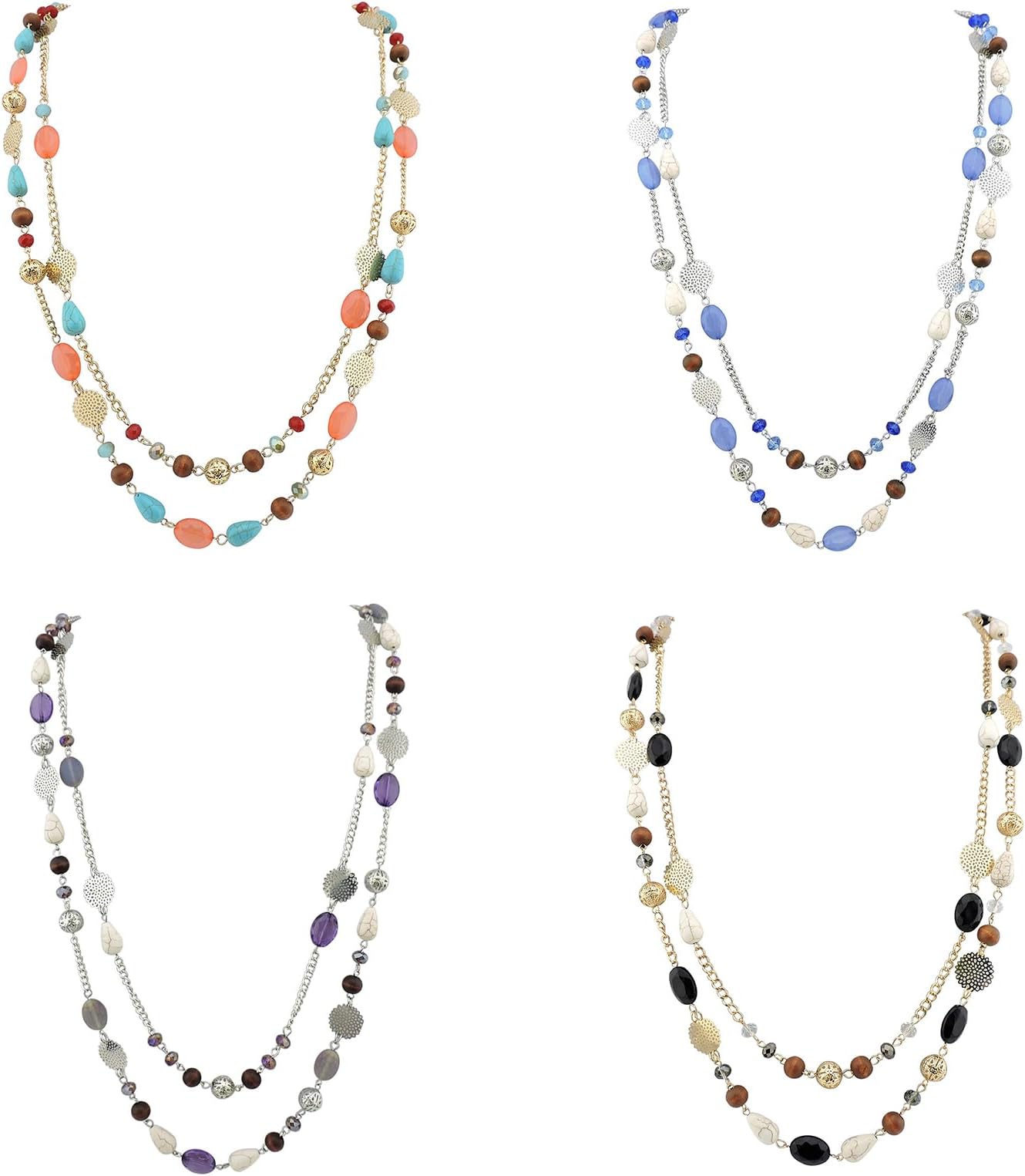 BocarLong Necklaces for Women Trendy, Boho Layered Crystal Beaded Collar Necklaces for Women, Fashion Statement Necklaces Jewelry (NK-10084-1 set)