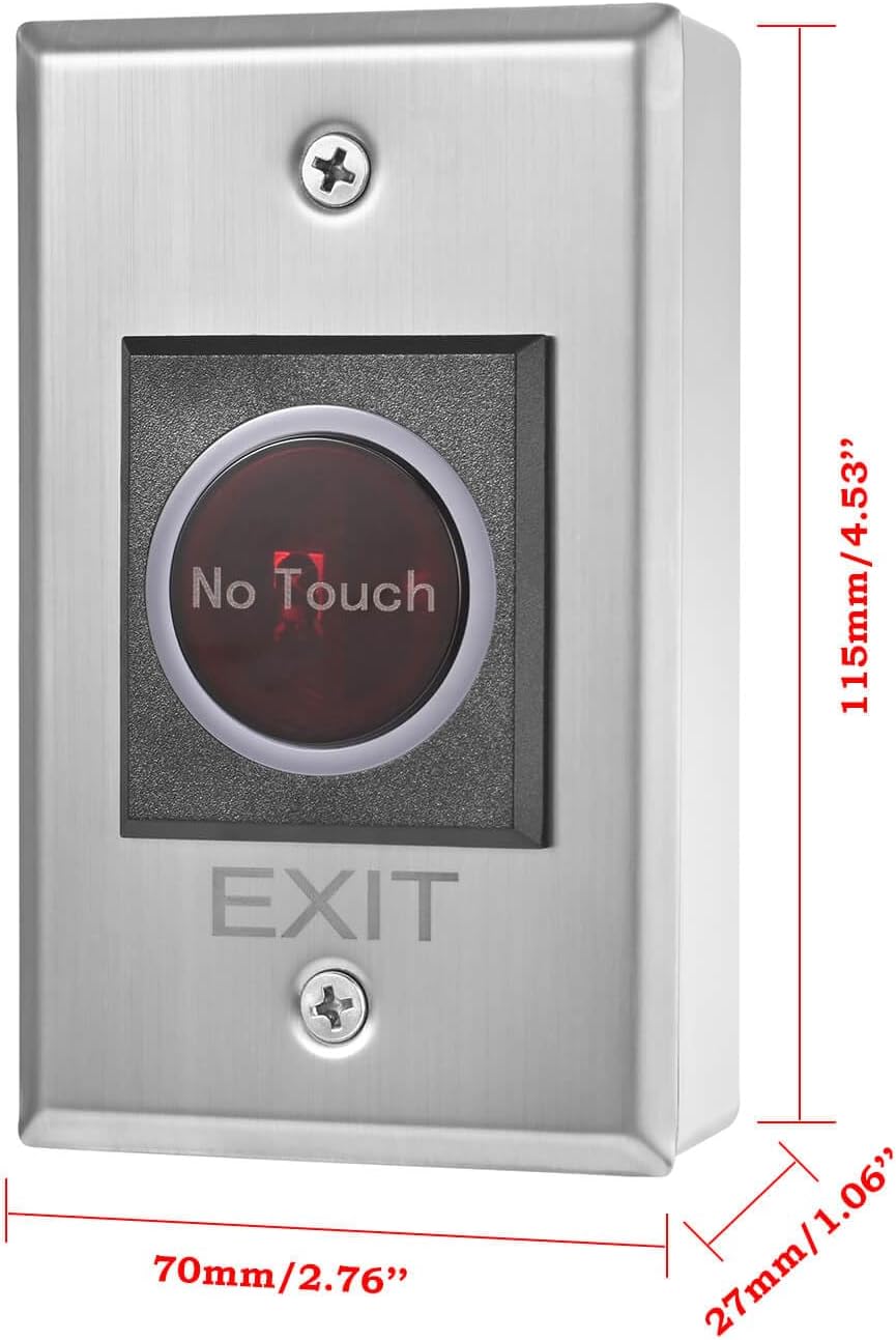 Infrared Sensor Exit Button IR Door Release Touch-Free Switch No Touch Exit Button with LED Light Indicator for Door Access Control (4.53'' x 2.76'' with Back Box)
