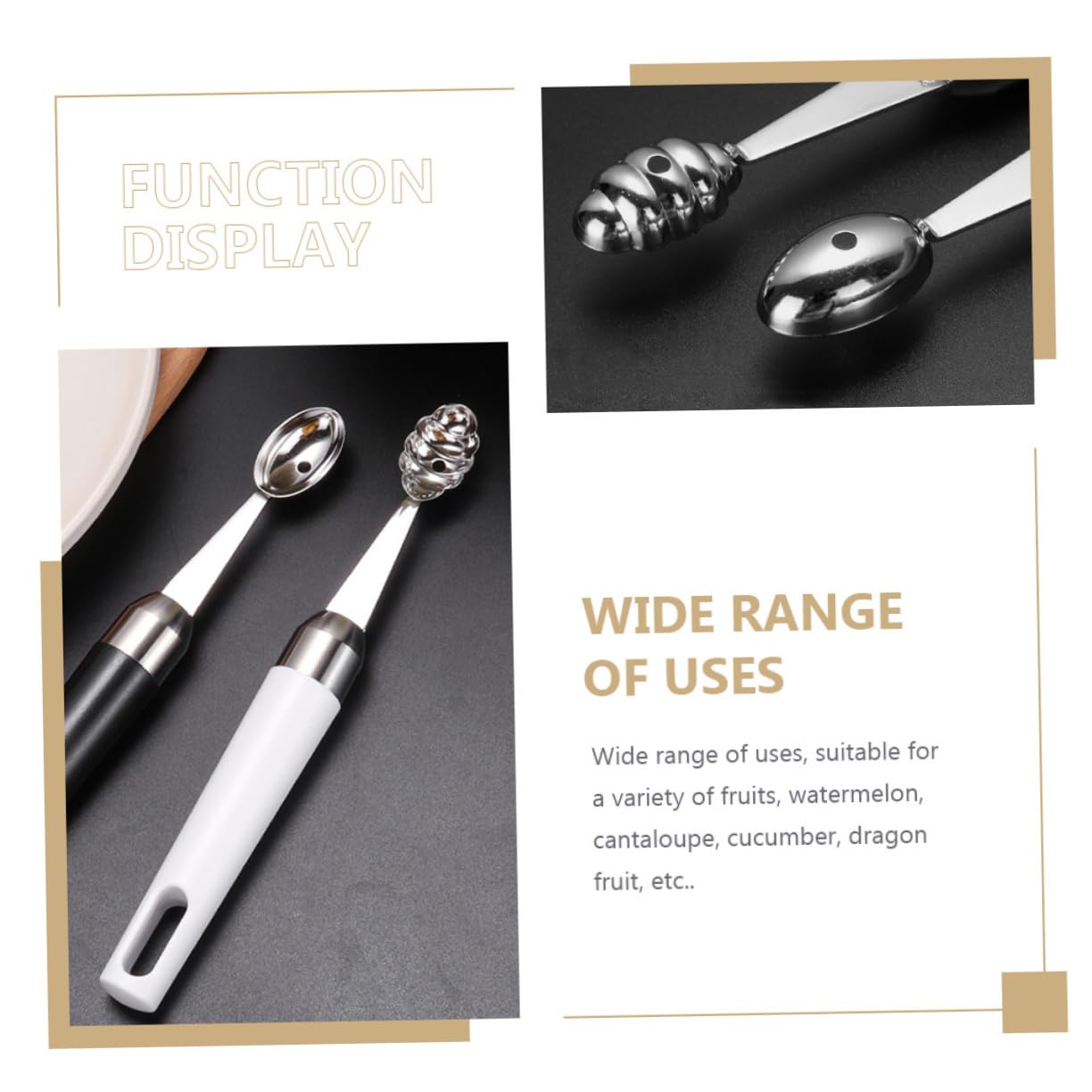 Ciieeo 2 Pack Melon Baller Scoop Stainless Steel Fruit Digging Spoons Tableware Watermelon Scoop