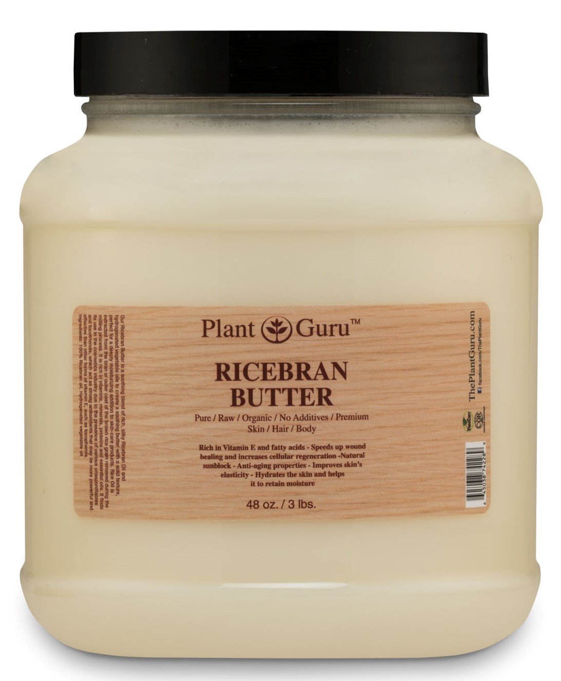 Ricebran Body Butter 3 lb. 100% Pure Raw Fresh Natural Cold Pressed. Skin Body and Hair Moisturizer, DIY Creams, Balms, Lotions, Soaps.