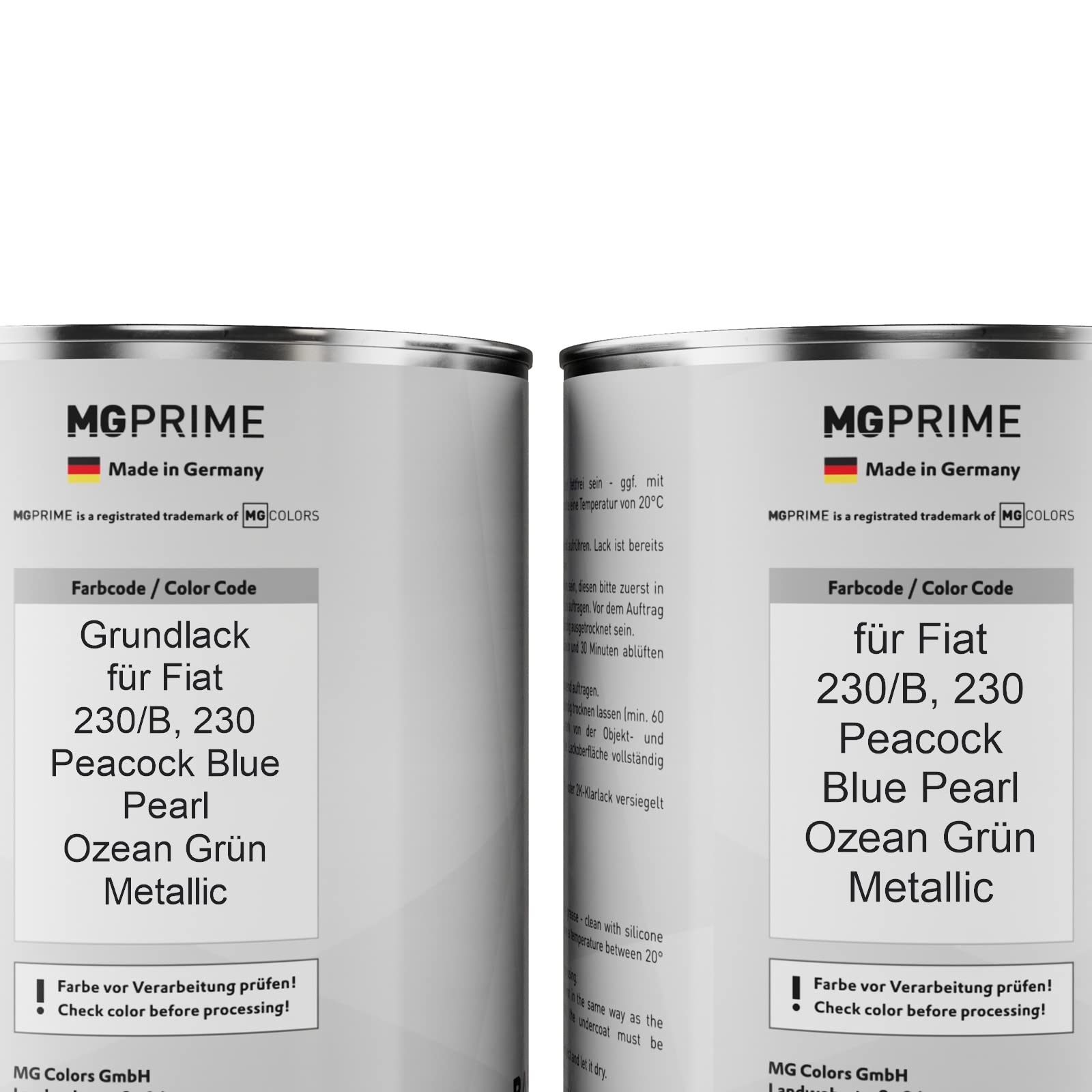 MG PRIME Vernice per auto Kit barattolo pronto all’uso per Fiat 230/B / 230 Peacock Blue Pearl/Ocean Green Metallic Vernice di fondo + vernice di base 2,0 litri 2000ml
