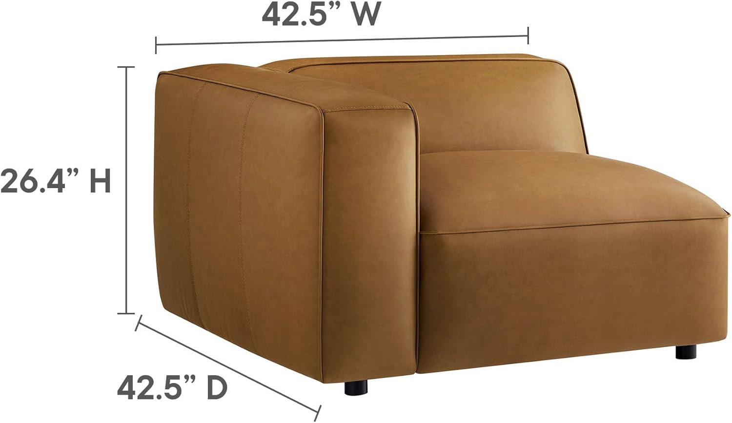 Modway Auren Vegan Leather 3 Piece Modular Sofa in Camel - Faux Leather 3 Seater Couch - Comfy Mid Century Modern PU Leather Sofa for Living Room, Apartment, Loft