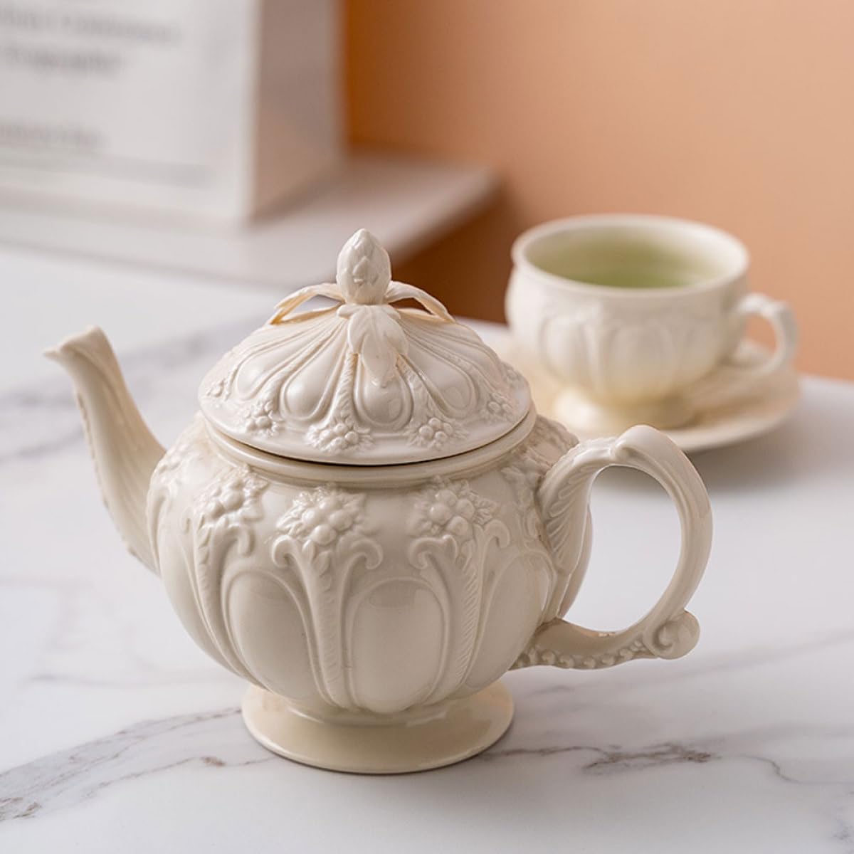 PartyKindom 1pieza Tetera de Cerámica Estilo Retro con Mango Ergonómico Jarra para Café Vintage Esmaltada para Infusiones y Té Tarde