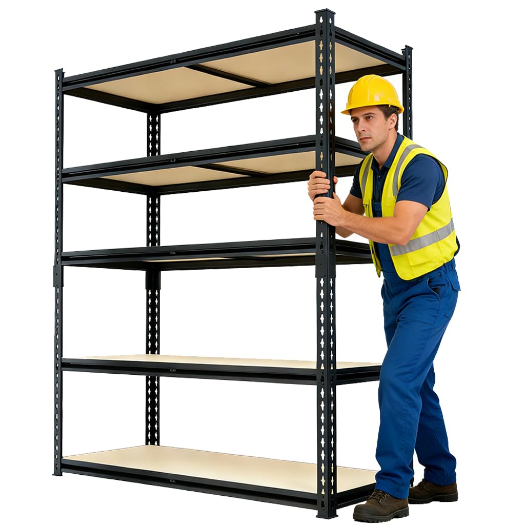 72" H x 36.14" W x 16" D Industrial 5-Shelf Storage-Rack Adjustable Metal Steel Kitchen/Garage Shelving Shelves Standing Utility Unit Organizer System for Pantry/Shed/Closet/Basement, Black