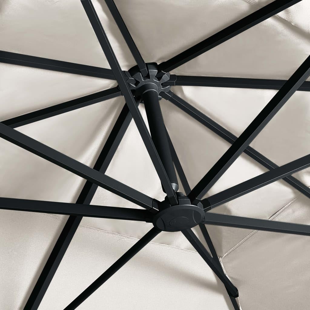 Homgoday Sombrilla voladiza Luces LED y Poste Aluminio Arena 4x3 m Sombrilla de Jardín,Protección UV Sombrilla Jardín Grande Orientable Jardín Parasol Balcón