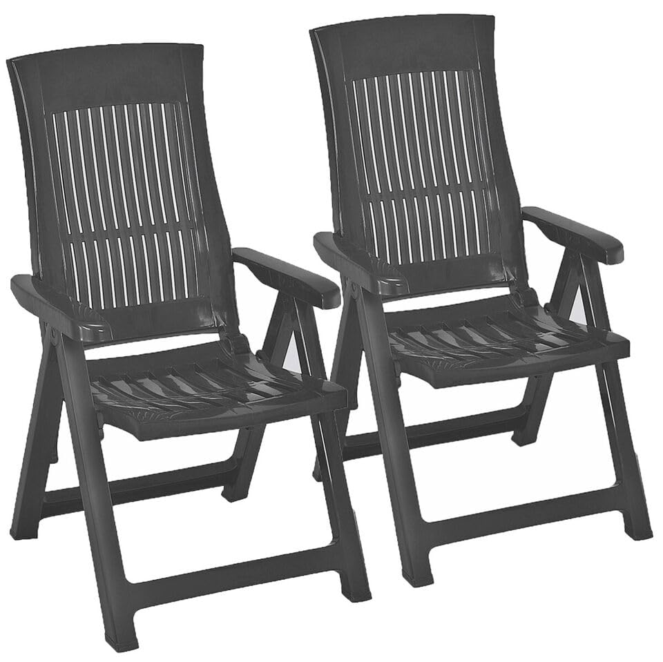URBNLIVING Folding Garden Lounger Chair, 5-Position Reclining Outdoor Chair, Weather-Resistant, Foldable & Comfortable Seating for Garden, Patio, Camping & Dining - Set of 2