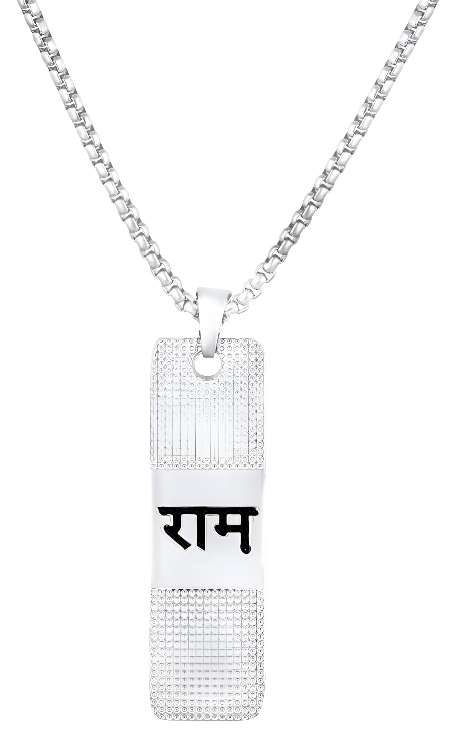 r art Men Jewellery Chain 2 Side Unisex Ractangle Flat Bar Shape Stainless Steel Hindu God Lord Jai Shri Ram Naam Dotted Religious Locket Pendant Necklace With Chain For Men-picture-37