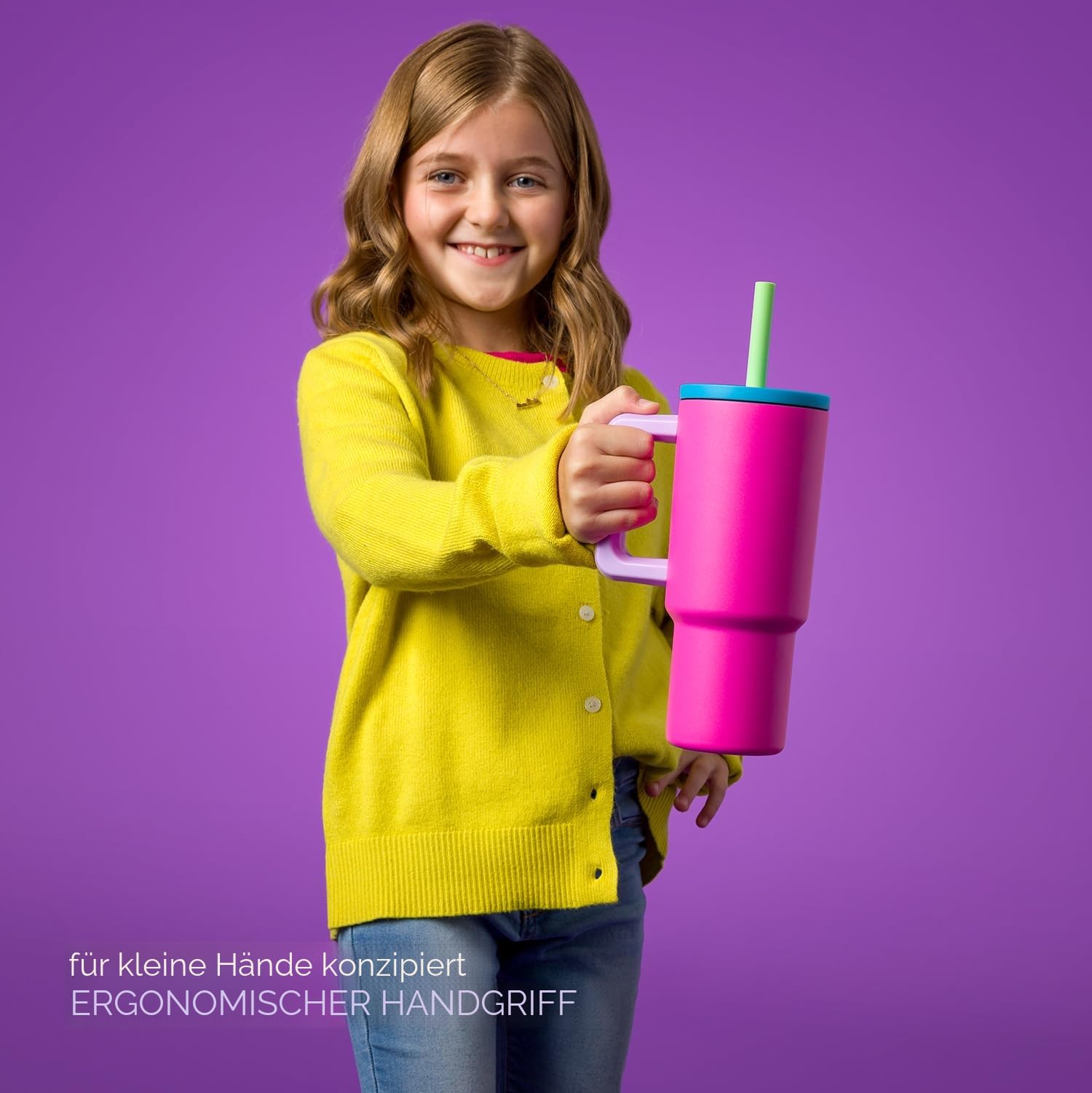 Simple Modern Thermobecher mit Silikonstrohhalm und Griff | Isolierter Edelstahl-Trinkbecher Eiskaffee-Reisebecher | Trek | 710ml | 80s Mix | Trek Kinder-Wasserflasche, Kleinkindbecher, isolierter Edelstahl, auslaufsicherer Strohhalm-Deckel, 80er-Jahre-Mi