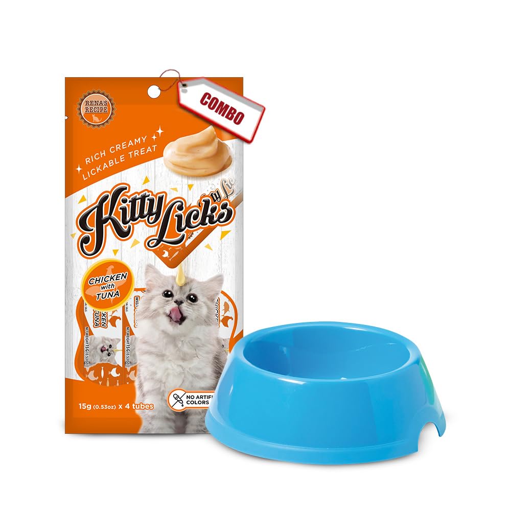 Combo of Kitty Licks Chicken & Tuna Flavor Creamy Lickable Cat Treats, (15g X 4 Tubes) and Savic Feeder Bowl for Cats-300ml, Assorted (Any One) Color Bowl (B0CMTHFYLL) Amazon Price History, Amazon Price Tracker