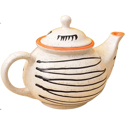 KunhaR Ceramic Teapot, Serving Kettle, Ceramic Kettle - 1000 ML (White Matt Orange)