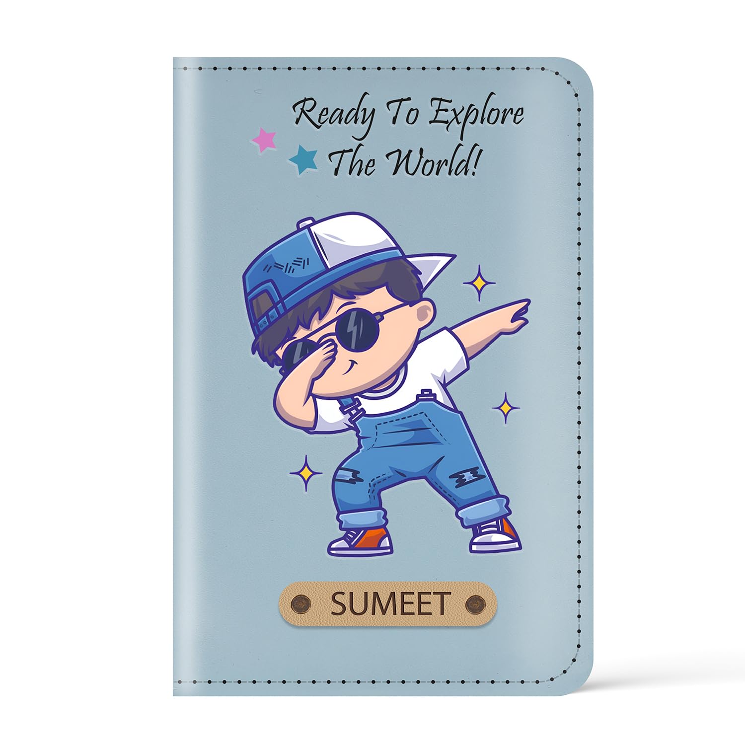 Personalized Printed Leather Passport Cover with Customised Name | Printed Travel Quote on Passport Holder (Design 05, Baby Blue)-image-8