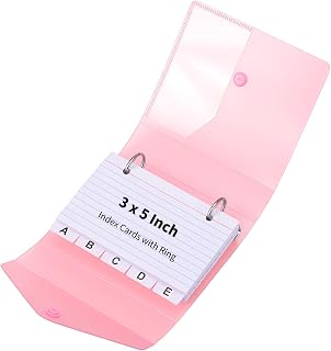 3x5 Index Card Holder Organizers Case Binder with Ring Dividers (Red) | 100 Lined Page Plastic Index Card Organizer Case with Snap Closure for Study Recipe Flashcard Office School