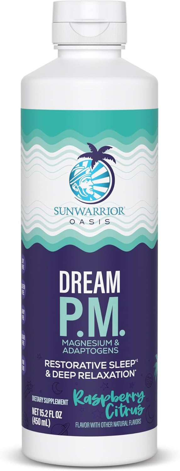 Liquid Magnesium Sleep Aid with Adaptogens – Magnesium Bisglycinate, Reishi, Lemon Balm & L-Theanine – Calm Mind, Stress Relief, Vegan, Non-GMO Liquid Dream PM | Raspberry Citrus Flavored, 30 Servings