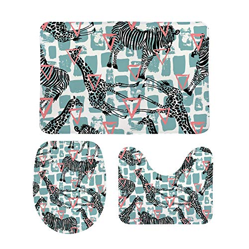 HaoXiang Juego de 3 Alfombrillas de baño, Antideslizantes, absorbentes de Agua, para Interior y Exterior, Porche, baño, Cocina, diseño de Cebra