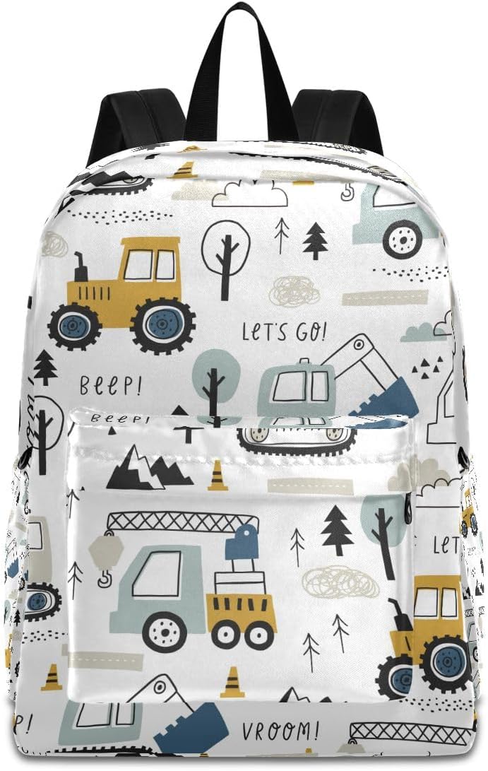 Childish Truck Excavator Backpack, Travel Rucksack Lightweight School Bookbag Daypack for Adults Teen Students Boys Girls