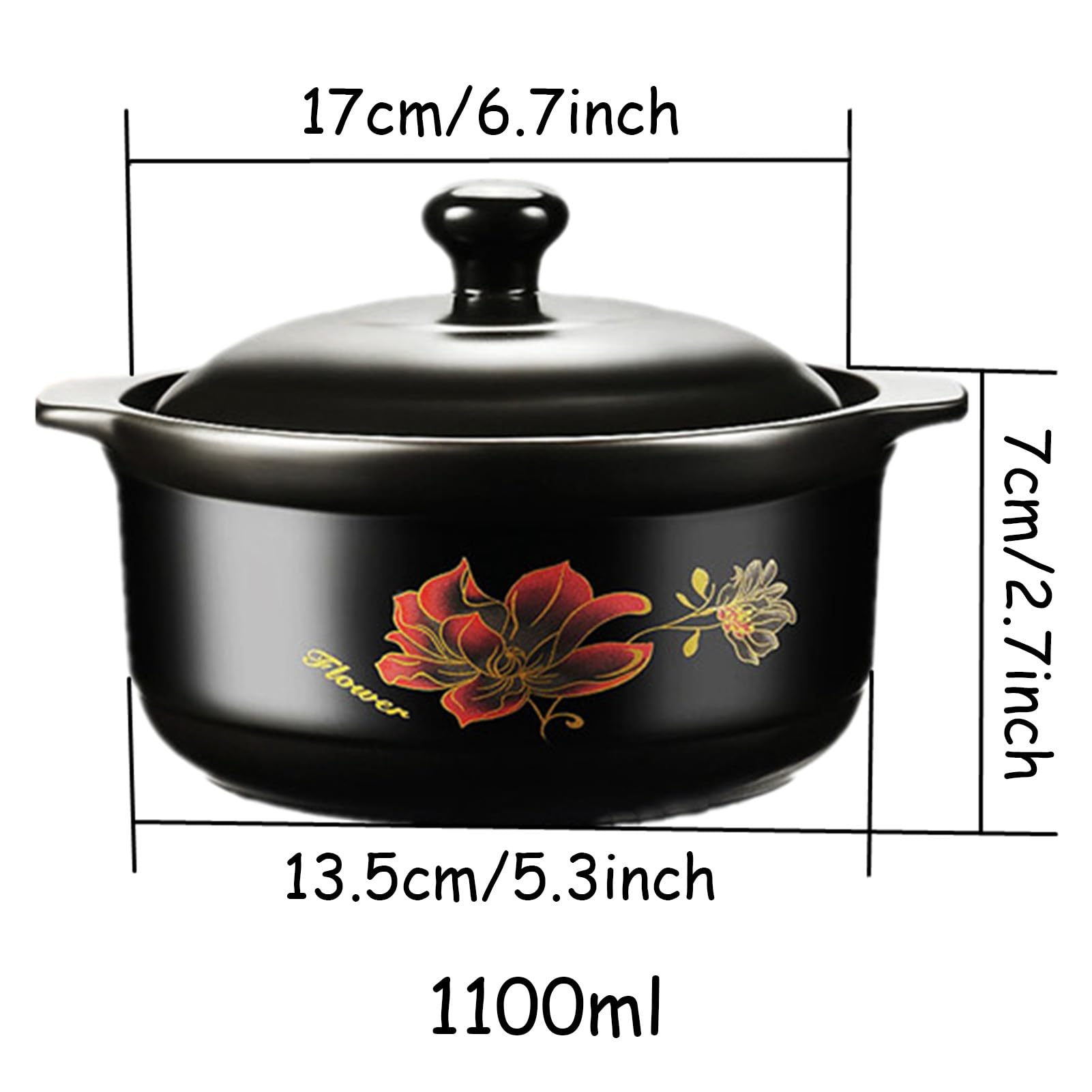 Cacerolas, guisos con tapa, olla de barro china resistente al calor, for caldo o sopa(1.1L/1Quarts)