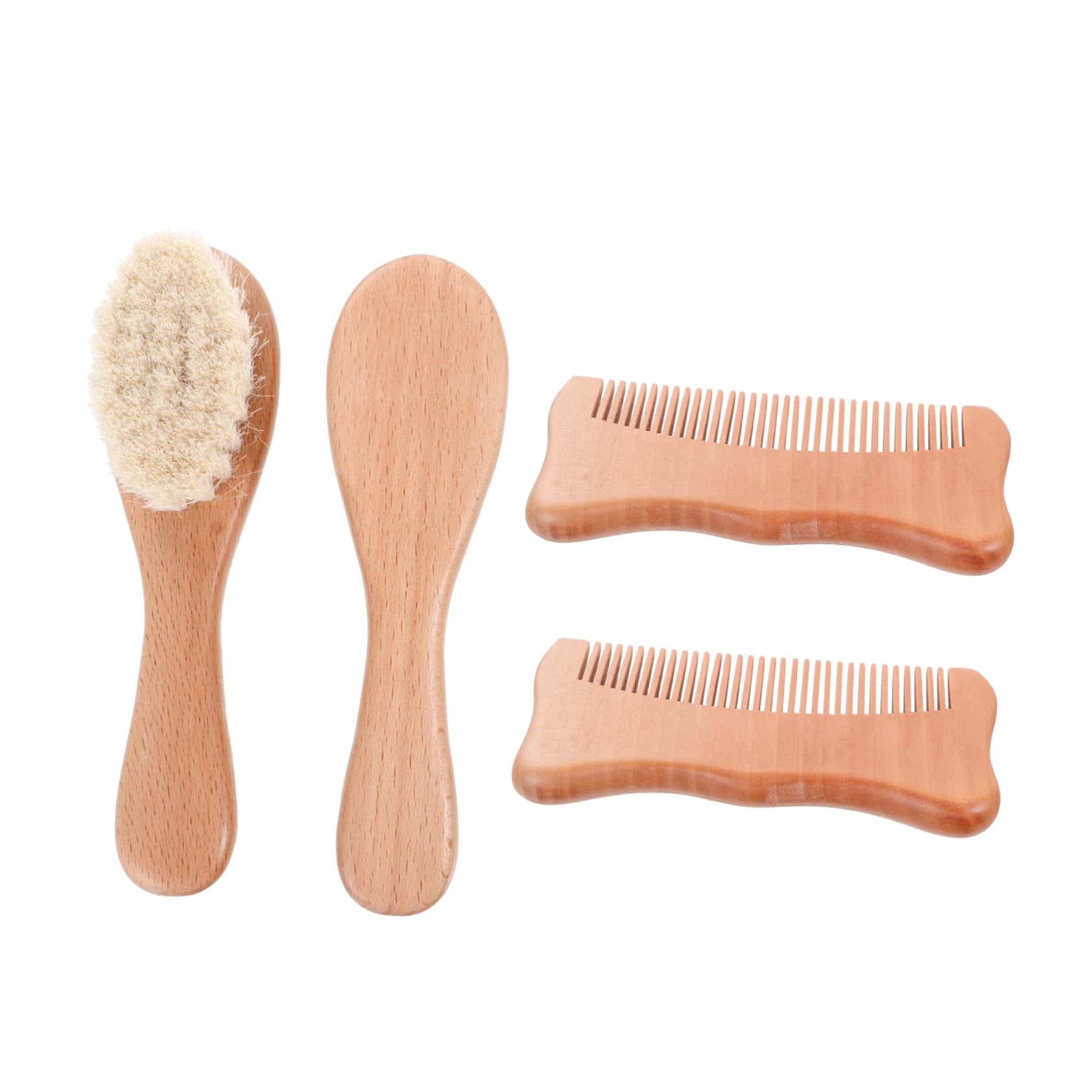 ibasenice 4-Piece Baby Wool Brush Cat Ear Comb Set Scalp Grooming Wooden Baby Comb for Dry/Wet Hair