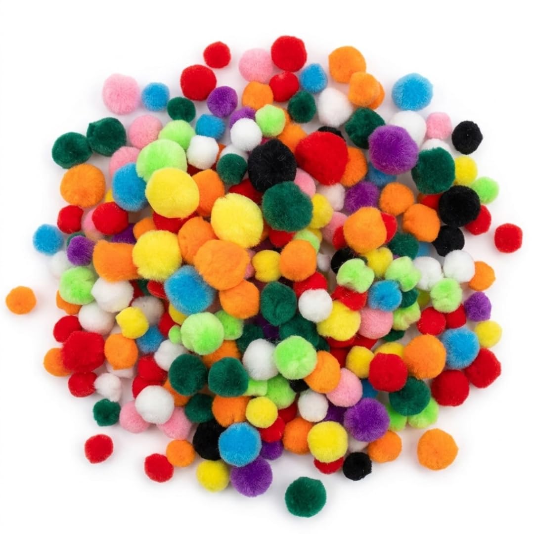 Springboard Plain Pom Poms Pack of 300, Assorted Sizes & Colours Soft Craft Pompoms for EYFS Sensory Play & Kids Art