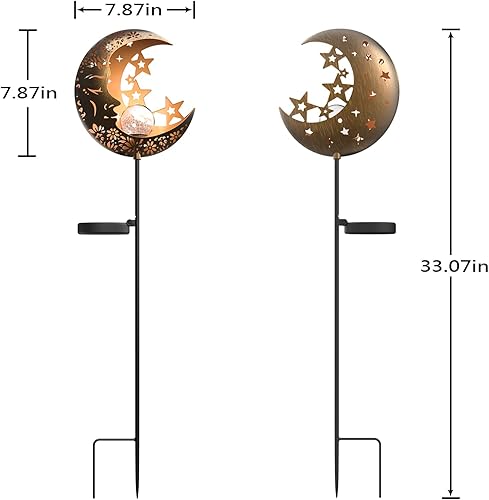 Miniatura 6 de Luces solares de luna para jardín al aire libre, farol solar decorativo con luz cálida, impermeable, decoración de exteriores de metal para patio,