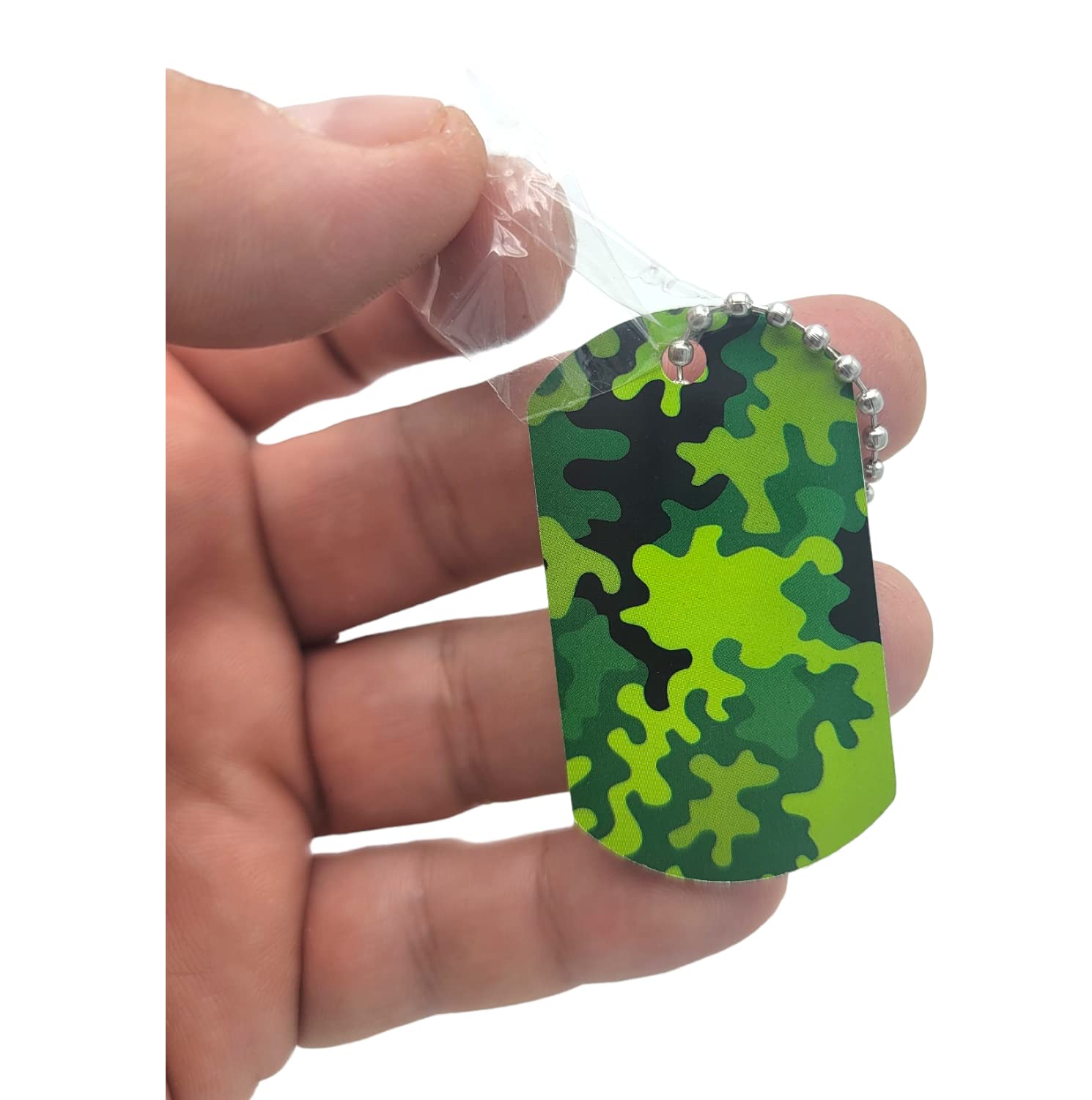 Wonderjune 30 Pack Camouflage Dog Tags With Beaded Chains - Army Party Decor, Soldier Men Dog Tags, 5x3cm Acrylic Tags With 70cm Stainless Steel Chains