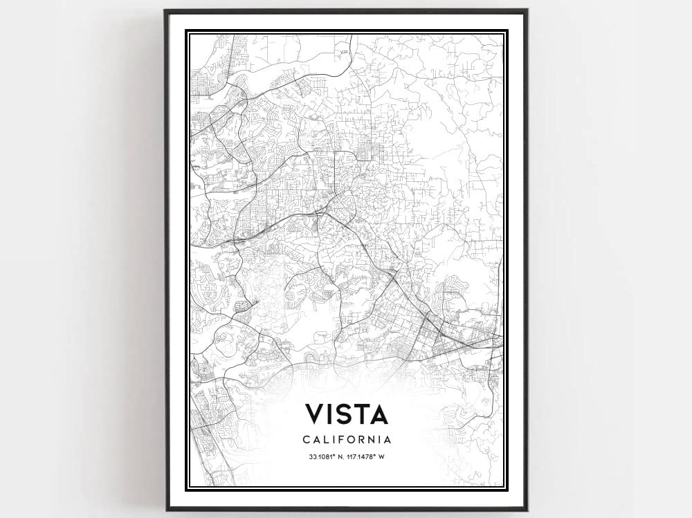 MG global - Vista Map Poster, Vista Map Print, Wall Art, Ca City Map, California Print Street Map Decor, Road Map Gift