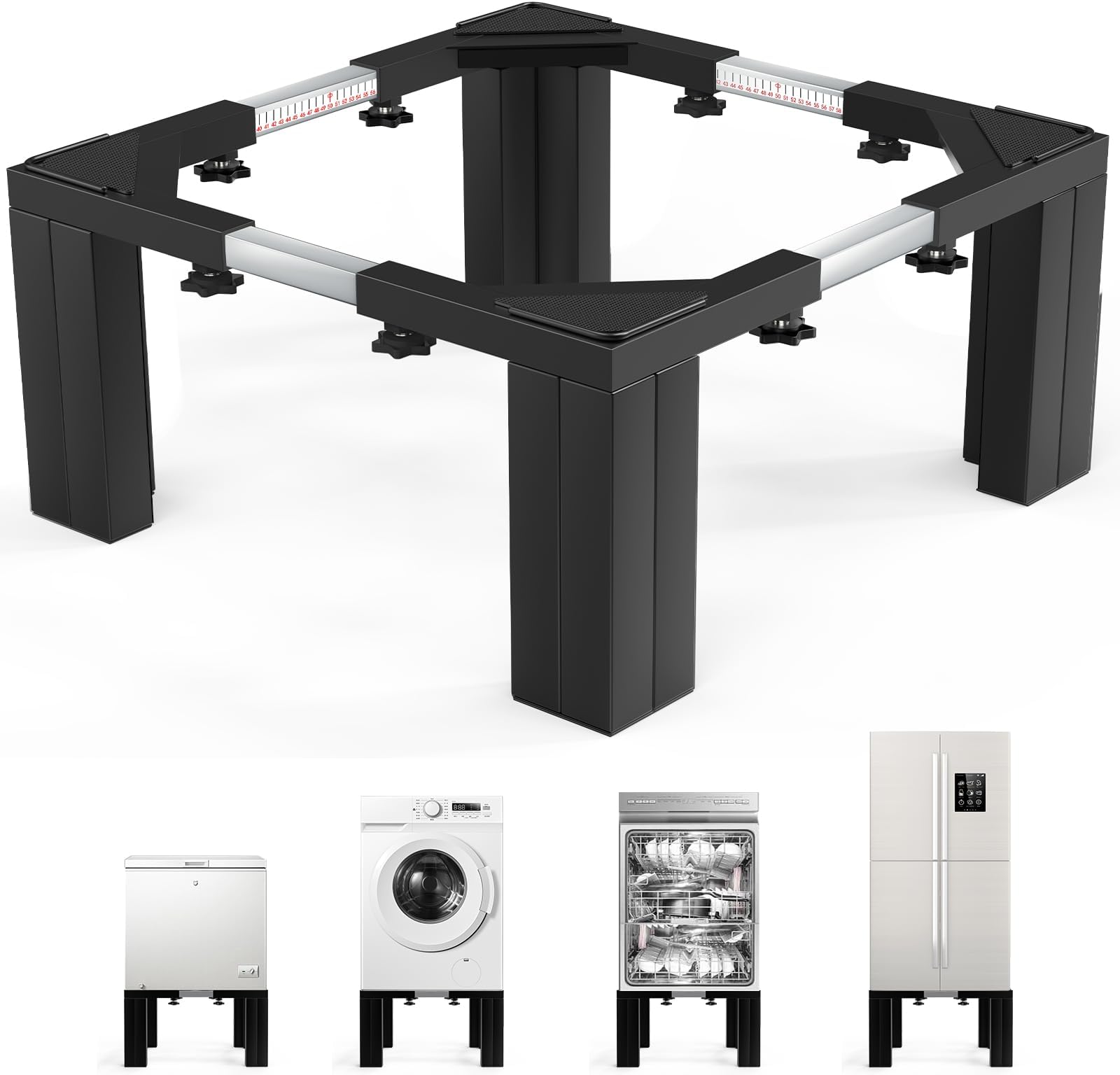 Full Size Laundry Pedestal Washer and Dryer Pedestals, Universal Fit 1101lbs Capacity Adjustable Washing Machine Stand, Dryer Base Platform Heavy Duty Mini Fridge Stand Black