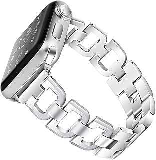 Stainless Steel Band Compatible with Apple Watch Band 38mm 40mm 41mm Women Iwatch Series 7, Series 8, Series 6, SE, Series 5, Series 4, Series 3,D-Shape Sport Strap (Silver)