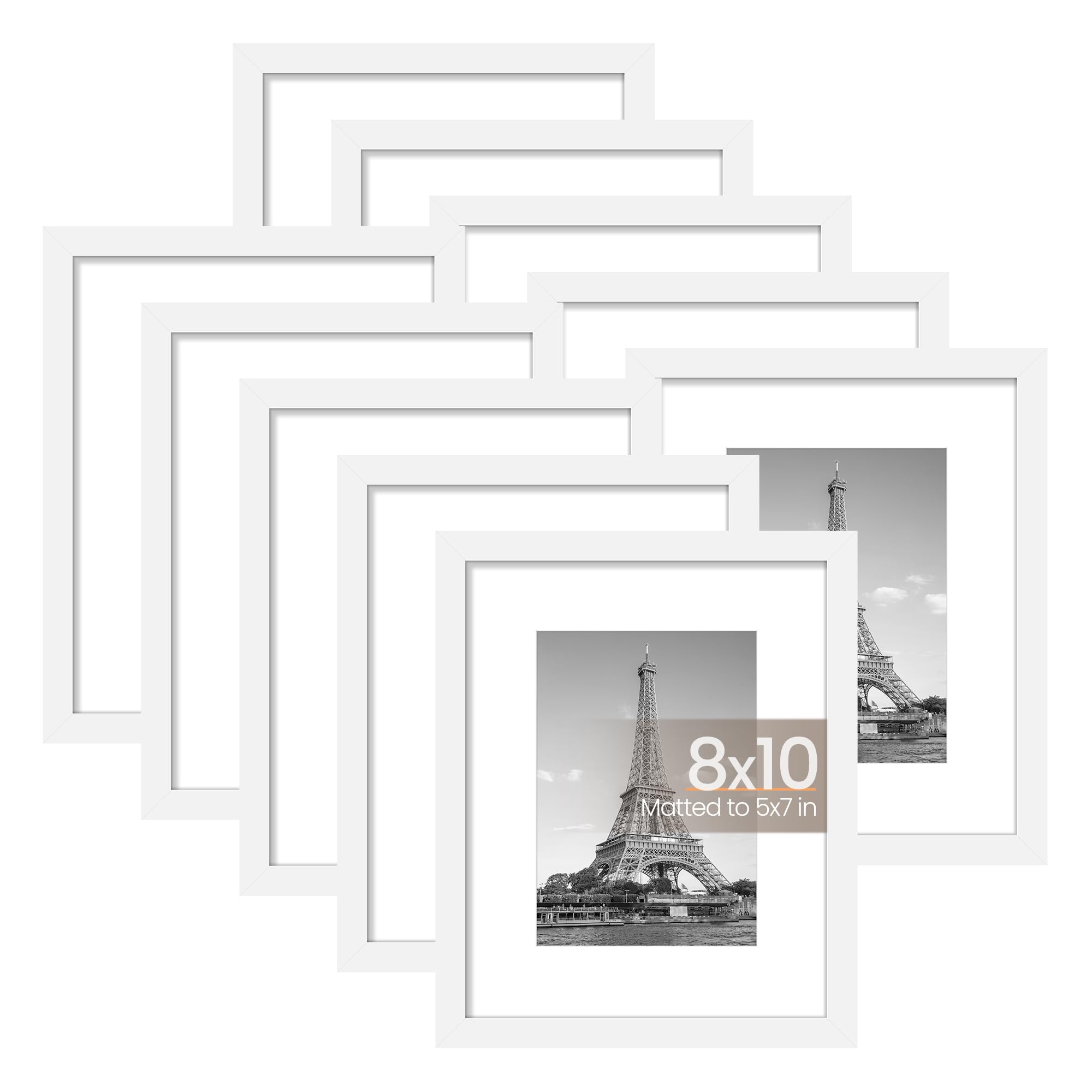 upsimples 8x10 Picture Frame Set of 10 ? Display Pictures 5x7 with Mat or 8x10 Without Mat ? Multi Photo Frames Collage for Wall or Tabletop Display (White)