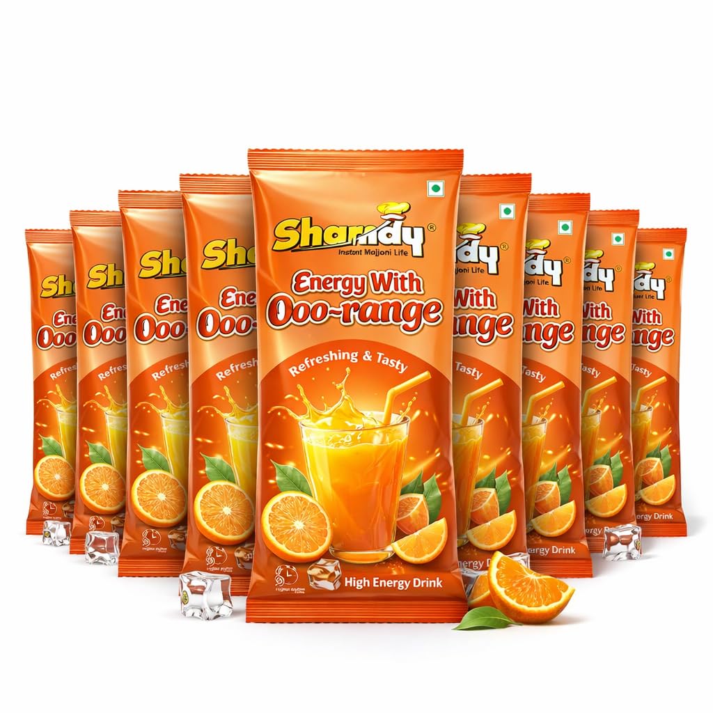 Ahuja Mart Orange Energy Drink Powder Sachets – Instant Orange Flavored Energy Drink | Refreshing Vitamin Energy Booster | Quick Mix Beverage Powder | Travel Friendly (10x24g)-image-2