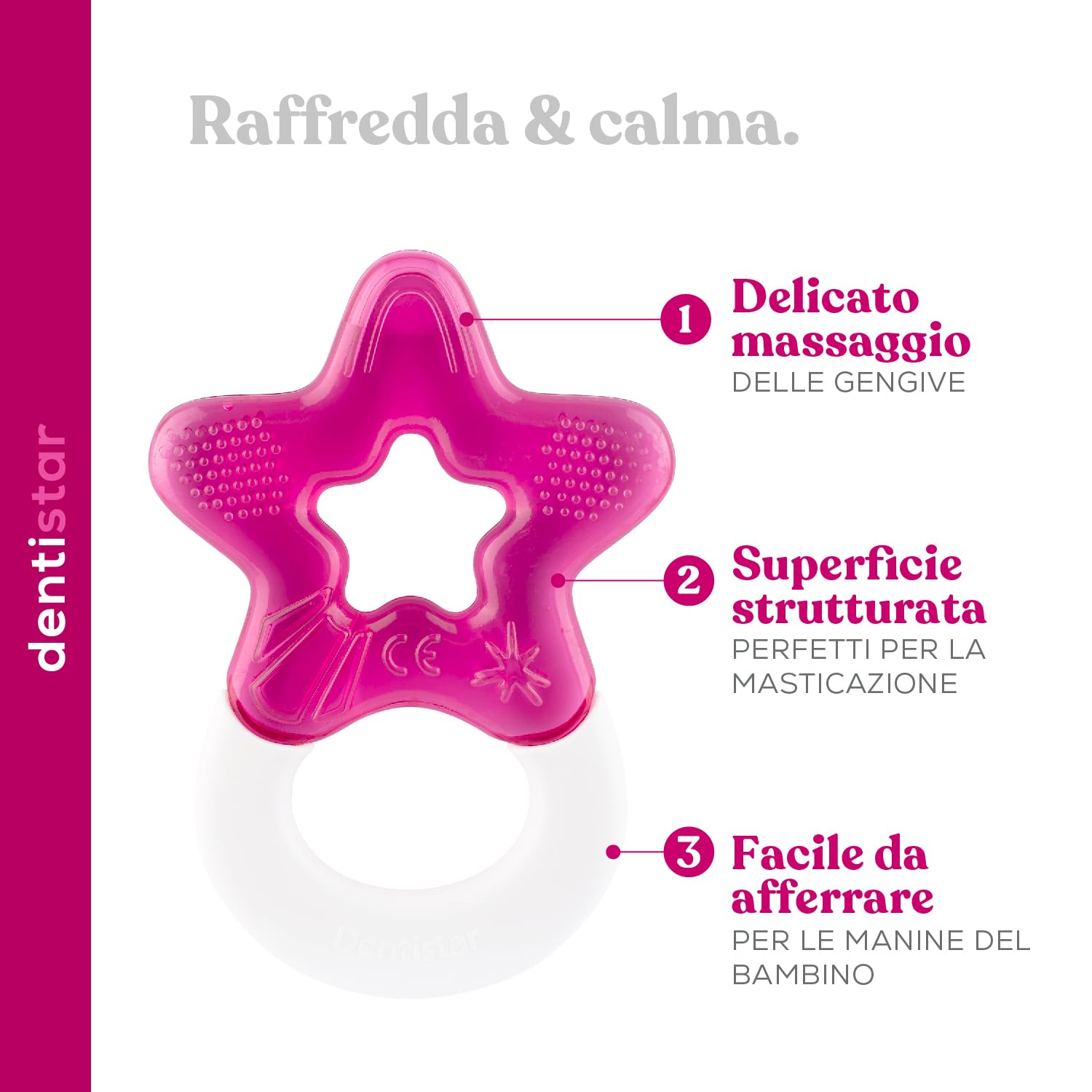Dentistar Set di 2 massaggiagengive rinfrescanti per bambini dai 3 mesi in su - Ausilio rinfrescante per la dentizione e giocattolo per la dentizione per neonati e bambini piccoli - Senza BPA - Rosa