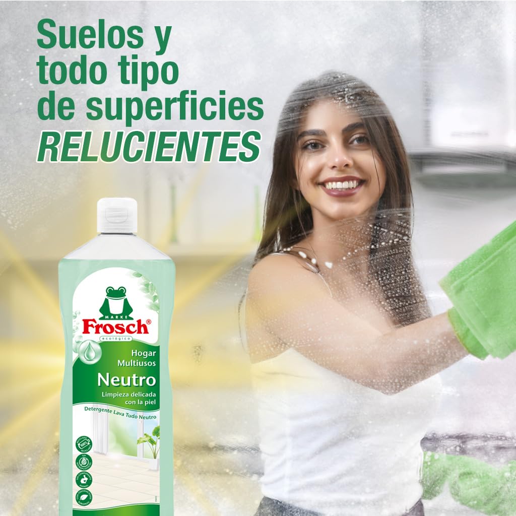 Frosch - Limpiador Multiusos de Hogar Ecológico con pH Neutro, Limpia Todas las Superficies y Cuida la Piel - Resultado Brillante y Duradero - 1 L