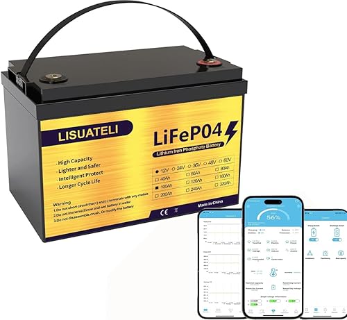 Baterías de litio Lifepo4 Bluetooth de 12 V 100 Ah de hasta 3000-7000 ciclos profundos para carrito de golf, batería solar para caravanas y cámper
