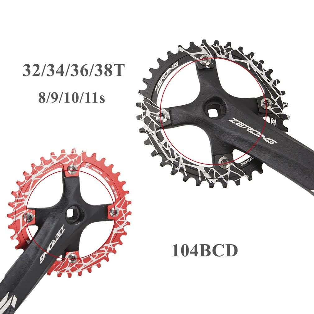 FAXIOAWA Guarnitura Mountain Bike Square Taper 104BCD 170mm Set pedivelle MTB 32/34/36/38T Guarnitura in Lega di Alluminio 8/9/10/11 velocità (Color : Red, Size : 32T)