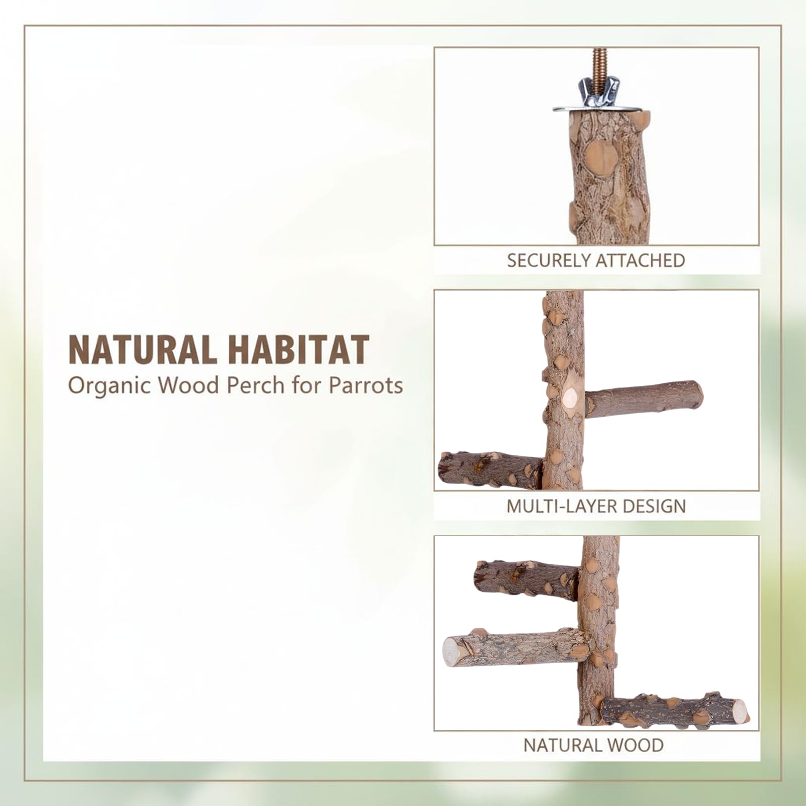 Holz-Vogel-Sitzstange, 25 cm hohe Aktivstange für kleine und mittelgroße Papageien, Knabberspielzeug aus Naturholz zum Ruhen und Bewegen im Käfig, inklusive 5 Schrauben