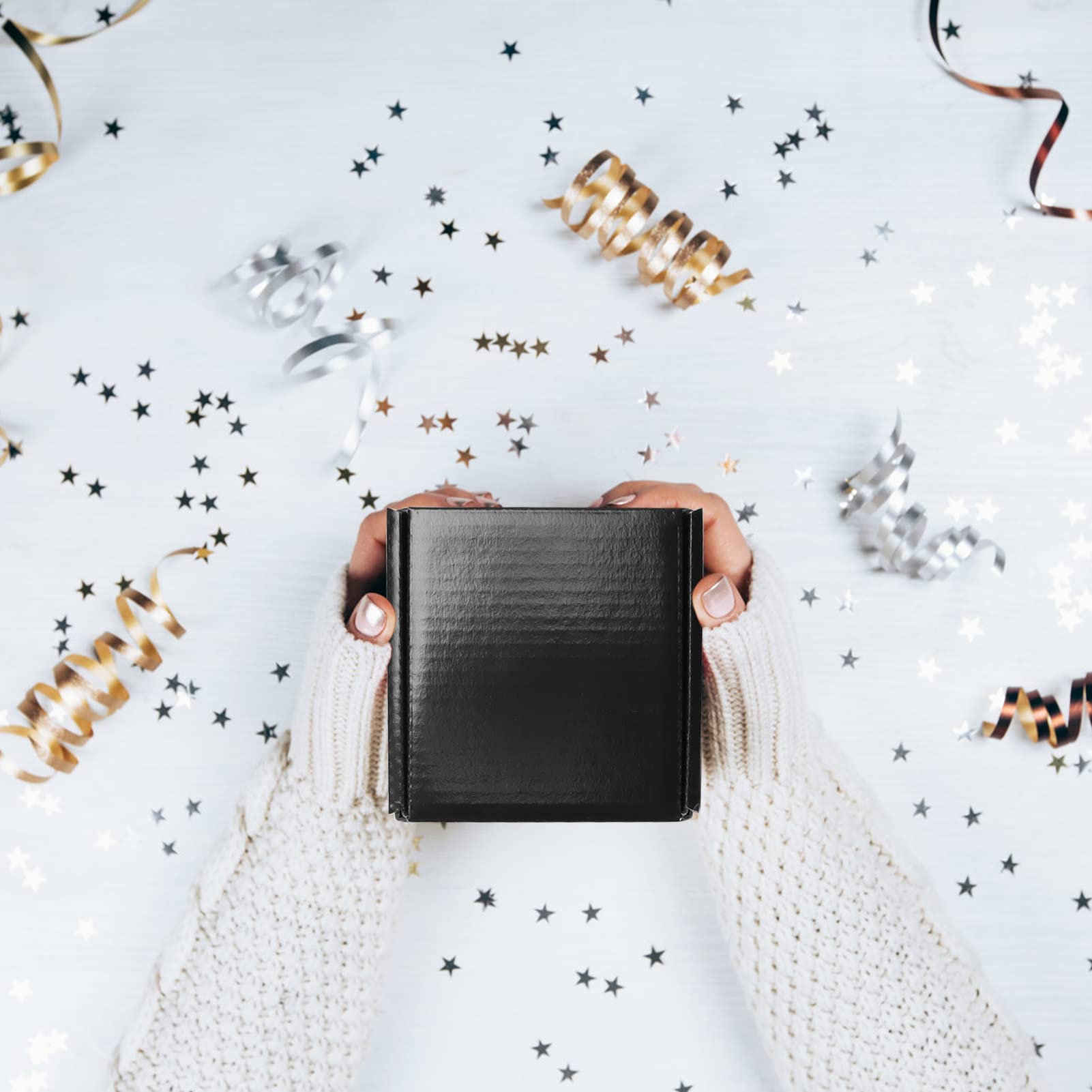 Hoikwo 25 Pack 4x4x2 Small Shipping Boxes for Small Business, Black Packaging Cardboard Boxes, Moving Mailing Packing Box