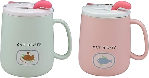 Miniatura 9 de Ebros - Taza de café de porcelana con mango en forma de lengua, cuchara y tapa de cara sonriente, taza de café o té de porcelana, 14 onzas, para