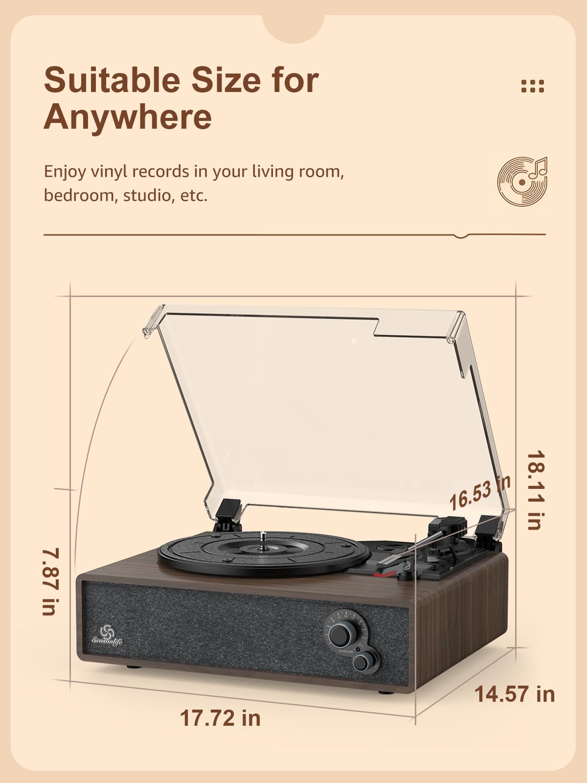 Schallplattenspieler Eingebaute Stereo-Lautsprecher Vintage Plattenspieler für Vinyl-Schallplatten LP Phonograph Riemenantrieb 3 Geschwindigkeiten 3 Größen Wireless Eingang RCA Ausgang Auto Stop