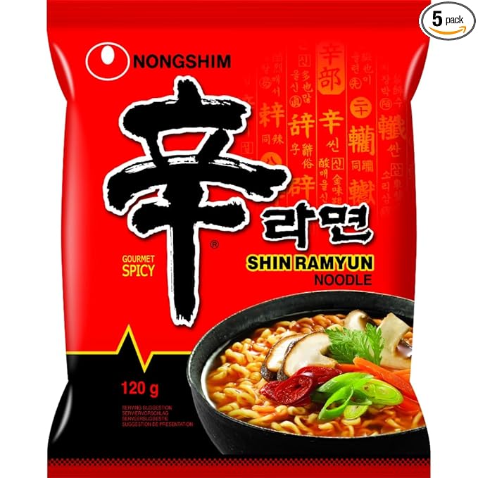 Nong Shim Shin Ramyun Noodle Soup (Hot And Spicy) 120g (Pack of 5)