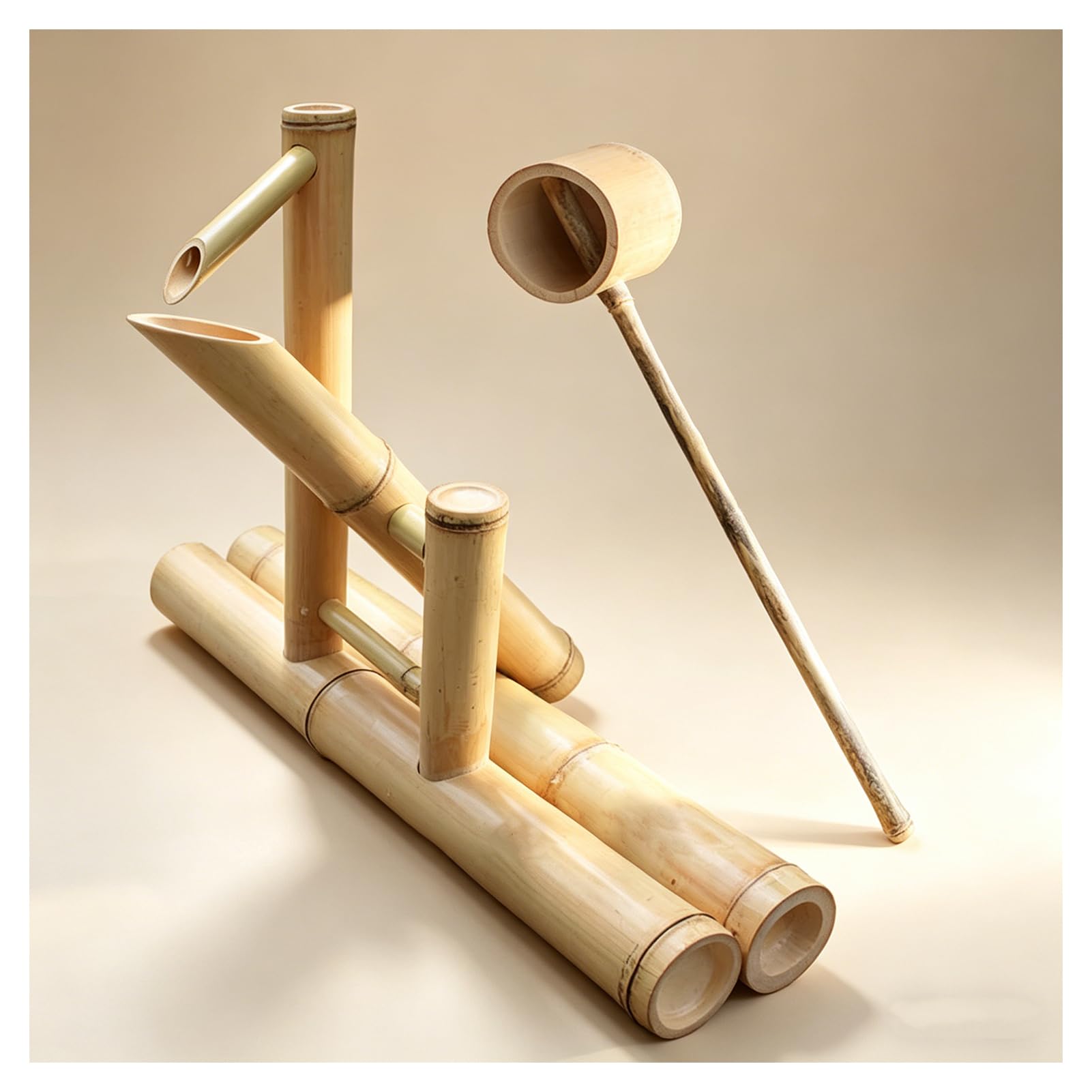 JTWWDM All-in-One Bamboo Zen Fountain Kit, Traditional Bamboo Water Fountain Set, Zen Style Bamboo Water Feature Decor with Ladle, Quiet Flowing Waterscape