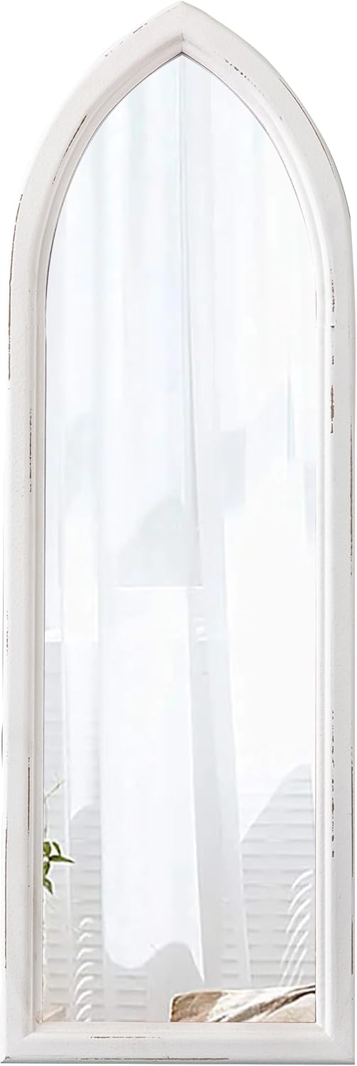 Rustic Arched Long Mirrors for Wall 35 X 12 Inch, Hanging Wood Frame